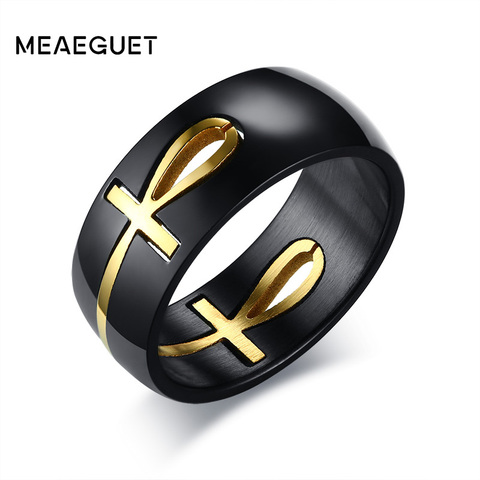 Meaeguet Séparable Ankh Égyptien bague ornée d'une croix Hommes Personnalisé Noir Or acier inoxydable Clé de La Vie De Mariage Mâle Anel Bijoux ► Photo 1/6