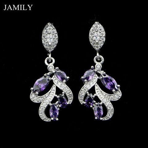 Boucles d'oreilles en argent 925, en zircon cubique violet, cristal blanc pour femmes, décoration romantique pour mariage, bijoux à la mode ► Photo 1/6