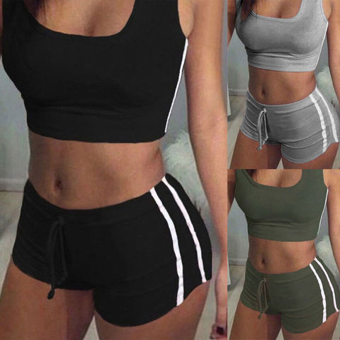 Ensemble de sport de Yoga pour femmes, 2 pièces, ceinture, soutien-gorge sans manches, débardeur et short, Fitness, course à pied, Gym, tendance, été, 2022 ► Photo 1/6