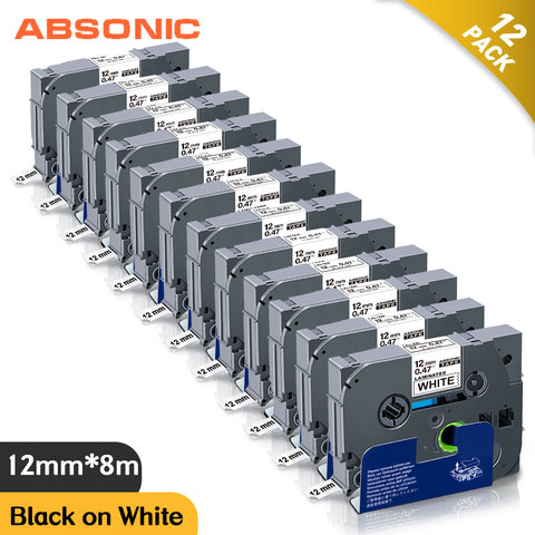 Absonic 12 pièces tze-231 laminé tze231 tze 231 12mm étiquette bande tz231 Compatible pour Brother p-touch imprimante PT-E500W PT-E100B ► Photo 1/6