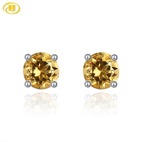 Véritable Citrine 925 boucles d'oreilles en argent rond 4mm solide 925 en argent Sterling pierre de naissance boucle d'oreille cadeaux pour les femmes ► Photo 1/6