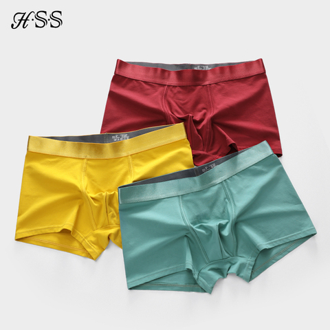 Boxer en coton pour hommes, 3 pièces/lot, culottes respirantes solides, Shorts de marque HSS, brillants métalliques, caleçons L XL XXL XXXL ► Photo 1/6