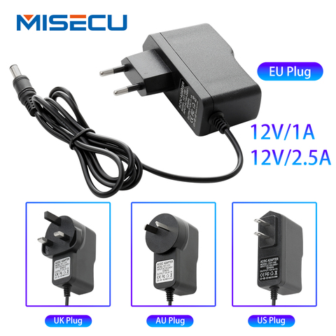 Adaptateur d'alimentation de sortie AC100V-240V/DC12V 1A/2.5A 50/60HZ, chargeur mural DC 5.5mm x 2.1mm, prise EU/AU/UK/US pour caméra de vidéosurveillance gratuite ► Photo 1/6