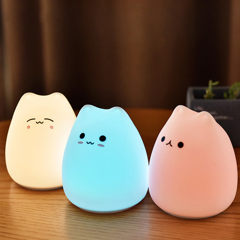 Lampe de pépinière en Silicone pour bébés, chat à la lumière de la nuit colorée en Silicone souple, lampe de pépinière pour enfants, cadeau pour enfants ► Photo 1/6