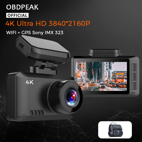 4K voiture DVR tableau de bord caméra Wifi GPS piste 3840*2160P 30FPS Ultra HD Vision nocturne Auto caméra enregistreur vidéo avec caméra de vue arrière ► Photo 1/6