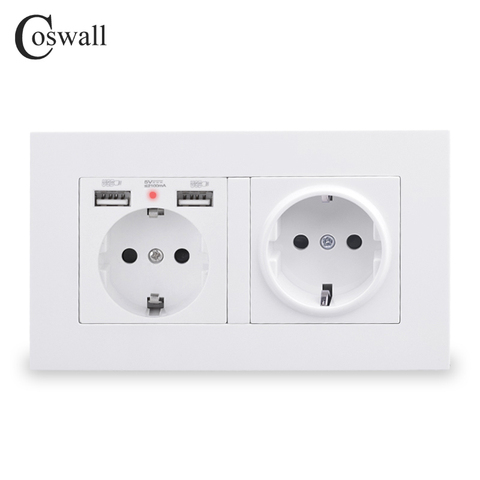 COSWALL – prise murale Standard ue, avec 2 ports de Charge USB, caché, panneau LED souple, noir, blanc, gris, russie, espagne ► Photo 1/5