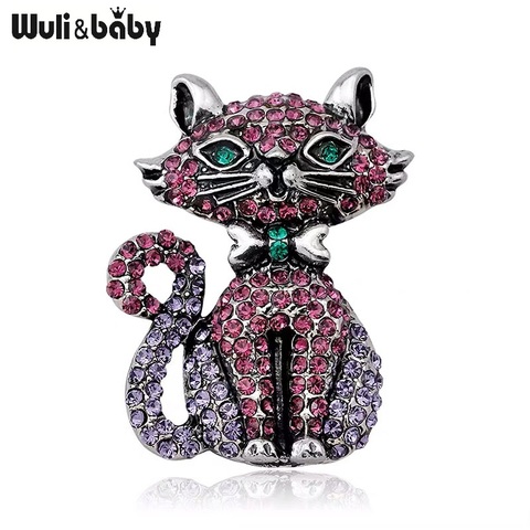 Wuli & bébé-broches pour chat en strass, décontractées, pour femme, joli chat, Animal de compagnie, fête, cadeau ► Photo 1/5