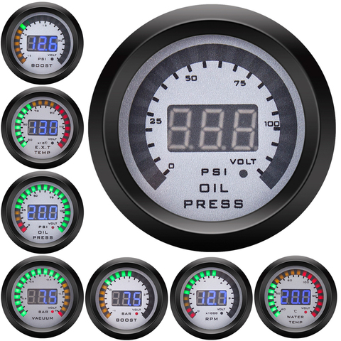 Jauge d'alarme numérique de voiture 52MM affichage LCD voltmètre de pression d'huile compteur de température d'eau avec capteur ► Photo 1/6