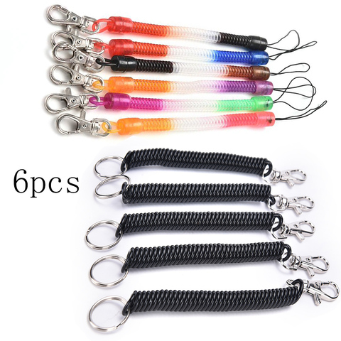 Porte-clés en plastique noir, 6 pièces, bobine rétractable, extensible en spirale, pour hommes et femmes, porte-clés, cadeau ► Photo 1/6