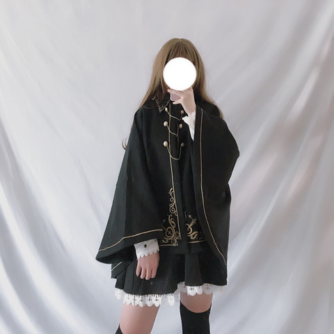 Japonais Harajuku kawaii fille automne hiver sombre lolita manteau col polo manches chauve-souris gothique lolita manteau rétro victorien loli ► Photo 1/6