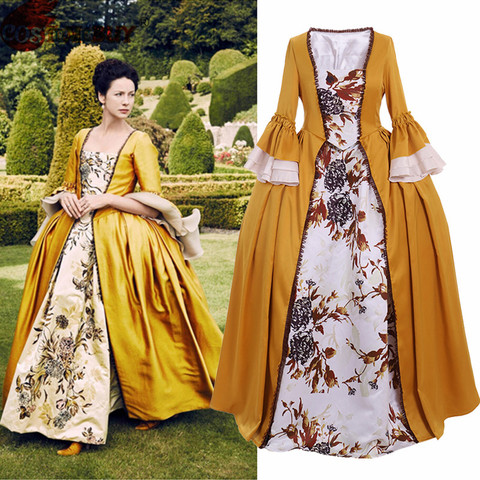 Costumebuy-robe jaune femme, Claire Randall Tudor Marie Antoinette, Rococo Baroque, victorienne, sur mesure ► Photo 1/6
