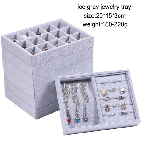 Boîte à bijoux gris glace, tiroir de rangement, organisateur de bijoux gris velours doux, boucle d'oreille collier pendentif Bracelet plateau 9 Options 2022 ► Photo 1/6