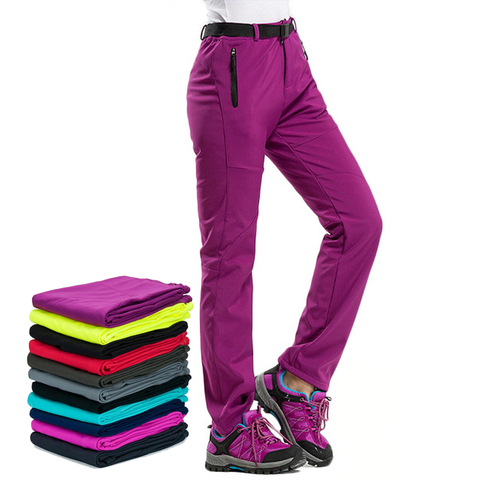 Pantalon d'hiver extensible pour femmes, pour Sports de plein air, pantalon molletonné à coque souple, imperméable pour randonnée en montagne ► Photo 1/6