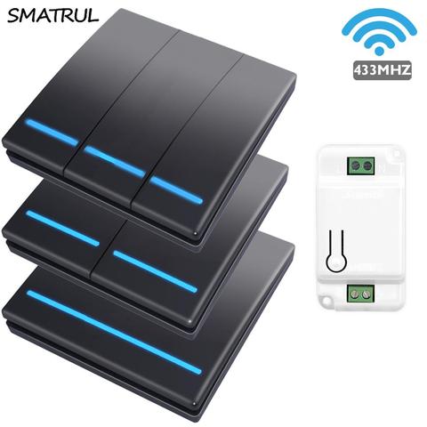 SMATRUL – interrupteur mural intelligent sans fil avec télécommande RF, 1/2/3 boutons, 433Mhz, 110/220V, récepteur pour lampe de plafond ► Photo 1/6