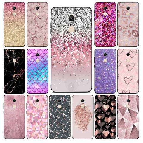 YNDFCNB – coque de téléphone en caoutchouc souple, Rose, or, paillettes, amour, étui pour RedMi note 4 5 7 8 9 pro 8T 5A 4X ► Photo 1/6