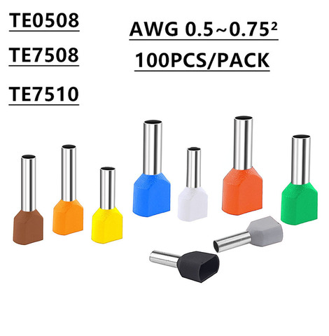 TE0508 TE7508 TE7510 | double tuyau 100 ~ 0.5 m² pressé à froid, fin double ligne en forme de tube, terminal tubulaire pré-isolé 0.75 pièces ► Photo 1/5
