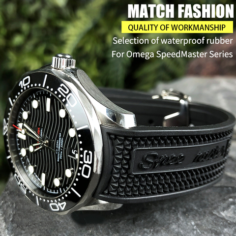 Bracelet de montre en caoutchouc et Silicone souple, 19mm 21mm 22mm, adapté pour Omega Speedmaster 326, Bracelet de montre noir Sport 300 ► Photo 1/1