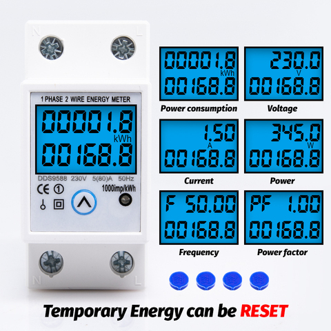 Din Rail-compteur de consommation d'énergie 230V, réinitialisation numérique monophasée, zéro énergie, kWh ► Photo 1/6