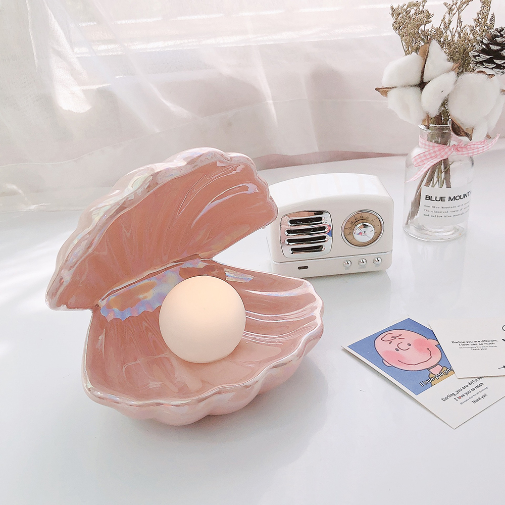 Ins Style japonais coquille en céramique perle veilleuse Streamer sirène fée coquille lampe de nuit pour chevet décoration de la maison cadeau de noël ► Photo 1/6