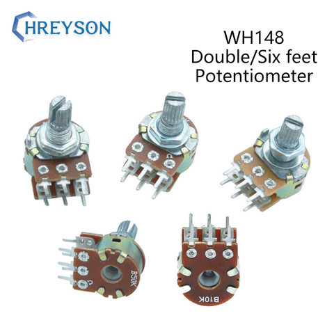 2 Pièces WH148 1K 2K 5K 10K 20K 50K 100K 500K Arbre Amplificateur Double Potentiomètre Stéréo B1K B2K B5K B10K B20K B50K B500K 6Pin 15mm ► Photo 1/6