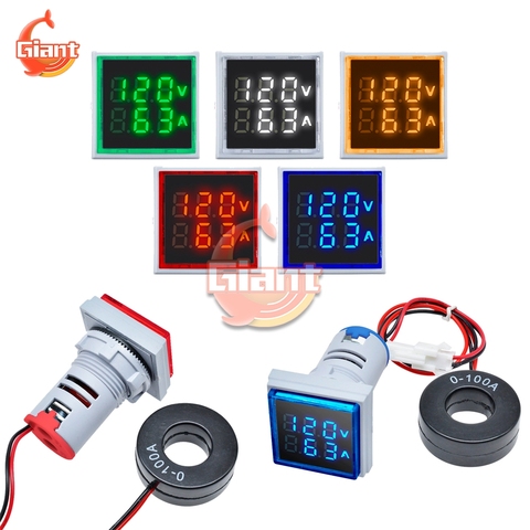 Double voltmètre numérique à LED ca 60-500V, carré, ampèremètre 22mm, compteur de courant, indicateur de tension, testeur mesurant 110V 220V 10a ► Photo 1/6