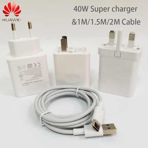 Chargeur Huawei 40W Original 10V4A Supercharge ue/US/royaume-uni adaptateur 5A USB type c câble pour nova 5 6 7 pro mate 20 30 pro p40 p30 pro ► Photo 1/6