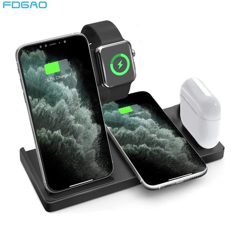 15W chargeur sans fil rapide 4 en 1 Qi Station de chargement pour iPhone 12 11 Pro XS MAX XR X 8 Apple Watch SE 6 5 4 3 AirPods Pro ► Photo 1/6