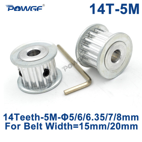 POWGE – poulie de synchronisation HTD 5M 14 dents, alésage 5/6/6.35/7/8mm pour largeur 15/20mm, engrenage de ceinture 14-5M 15 AF 14 dents 14 T ► Photo 1/6