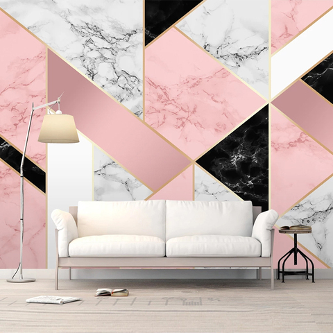 Personnalisé 3D Photo papier peint Mural moderne rose marbre motif abstrait géométrique salon TV fond papier peint décor à la maison ► Photo 1/6