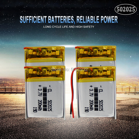 Batterie Lithium-polymère Rechargeable, 4 pièces, 200mAh, 3.7V, 502025, li-po li-ion, pour jouets, haut-parleur, tachygraphe, GPS, Bluetooth, cellule Lipo ► Photo 1/5