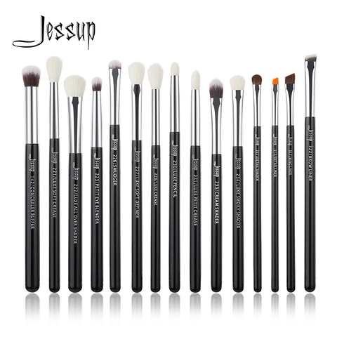 Jessup noir/argent pinceaux de maquillage professionnel Set brosse maquillage brosse outils kit Eye Liner Shader cheveux naturels-synthétiques ► Photo 1/6