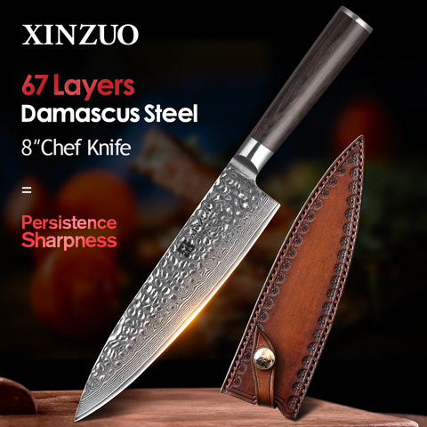 XINZUO couteau de Chef 8 pouces, damas, accessoires de Chef de cuisine en acier, Gyotou avancé, manche en Pakkawood, couteaux cadeau ► Photo 1/6