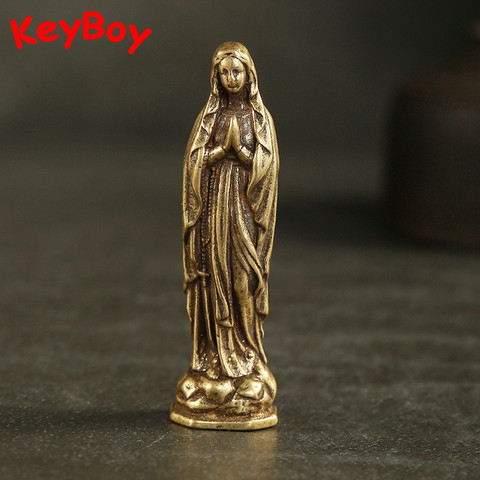 Figurines Vintage en cuivre pur vierge avec chaînes à clés, pendentifs, Religion sainte de mère, foi de bouddha ► Photo 1/6