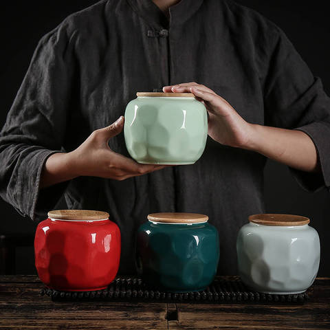 Puer-pots à thé en céramique, récipients chinois avec des fleurs, pots de thé, récipients de thé, récipients de stockage de thé, boîtes de thé, récipients scellés ► Photo 1/6