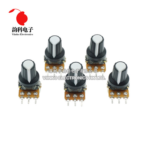 5 pcs/lot WH148 1K 10K 20K 50K 100K 500K Ohm 15mm 3 broches résistance de potentiomètre rotatif conique linéaire pour Arduino avec capuchon blanc AG2 ► Photo 1/4