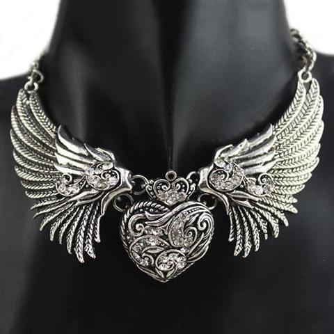Meilleures ventes!!! Collier de déclaration en forme d'ailes d'ange pour femmes, bijoux à la mode, pendentif en forme d'ailes d'ange avec strass, fermoir à homard ► Photo 1/6