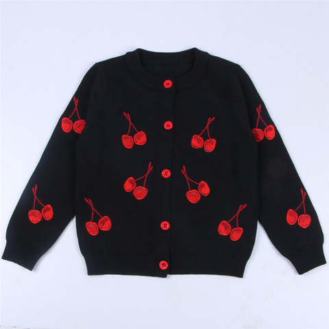 Manteau Cardigan brodé de cerises pour enfants, vêtements pour garçons et filles de 1 à 6 ans, tricot à manches longues ► Photo 1/6