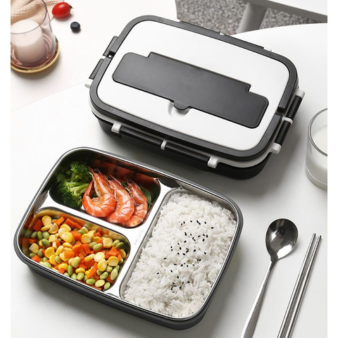 Boîte à déjeuner Portable en acier inoxydable, Bento avec vaisselle, compartiment 3/4, récipient alimentaire, boîte à déjeuner étanche pour l'école et le bureau ► Photo 1/6