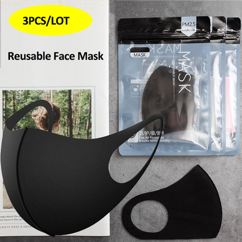 Masques faciaux réutilisables Anti-poussière PM2.5, lot de 3 pièces, masque buccal en tissu noir lavable pour femmes et hommes, masque à la mode ► Photo 1/6