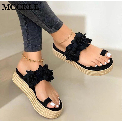 MCCKLE femmes d'été sandales dames bout ouvert glisser sur fleur plate-forme string chaussures femme mode confort décontracté femme Sandalias ► Photo 1/6