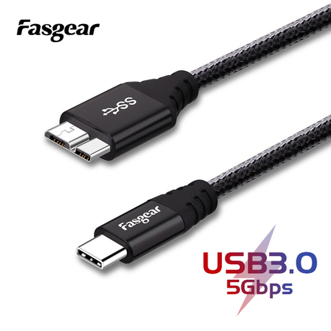 Fasgear B Micro USB C 3.0 Câble 5gbps de Synchronisation Rapide de Données de Cordon Pour Samsung Disque dur Externe Macbook DEO Toshiba USB 3.0 Câbles ► Photo 1/6