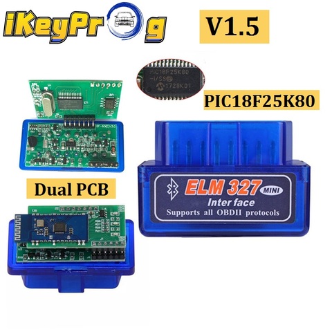 ELM327 327 – outil de Diagnostic de voiture, lecteur de Code OBD2, Bluetooth 327, Double PCB, V1.5 ► Photo 1/6