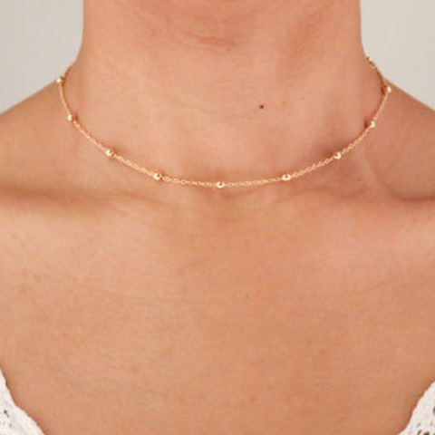 Collier ras du cou en plaqué or pour femmes, petite chaîne à la mode, court, clavicule, en argent, vente en gros ► Photo 1/3