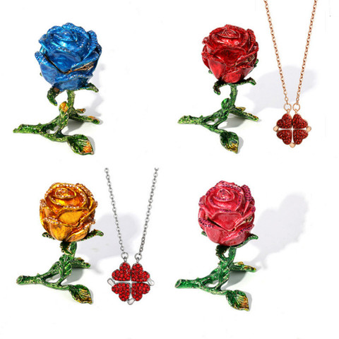 2022 nouveau luxe mode alliage émail stérique Rose fleur bijoux boîte cadeau collier anneaux boucles d'oreilles cadeaux boîtes Pack étuis de transport ► Photo 1/6