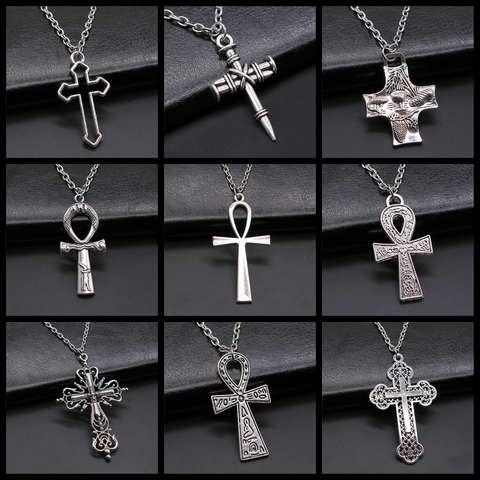 Vintage mode Simple collier Style Ankh croix pendentif collier longue chaîne collier cadeau pour femmes hommes fille garçon ► Photo 1/1