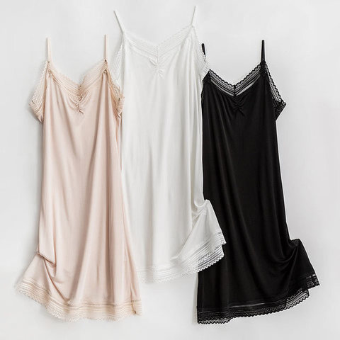 Femmes 50% soie 50% Viscose tricot pleine Slip Chemise de nuit vêtements de nuit Chemise bretelles réglables TG109 ► Photo 1/6