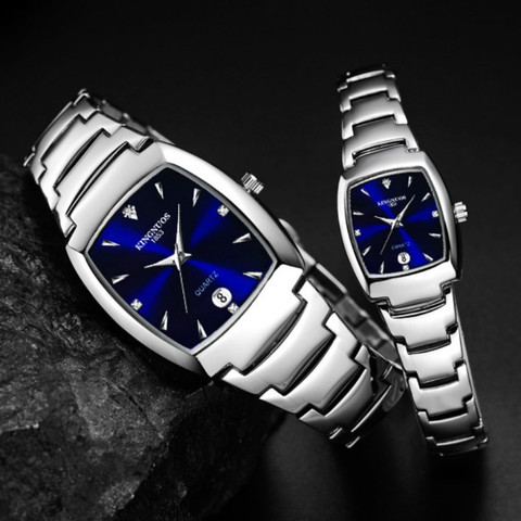 1pc mode plein acier acier Rectangle Couple Watchs Couple cadeaux minimaliste montre complet calendrier lumineux mains marque de luxe ► Photo 1/5