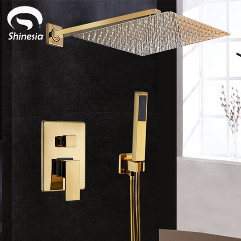 Shinesia robinets de salle de bain de luxe en laiton doré mitigeur mural pluie pomme de douche baignoire bec douche robinet ensembles ► Photo 1/6