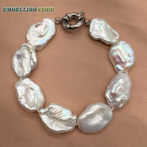 Bracelet en perles blanches de style keshi pour filles, beau, brillant, baroque, en forme de bloc plat, de culture, cadeau spécial ► Photo 1/5