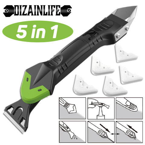 5 in1 Silicone dissolvant mastic lisse grattoir calfeutrage finisseur coulis Kit outils sol moule enlèvement outils à main ensemble accessoires ► Photo 1/6